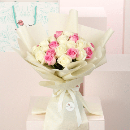 40 White and Pink Roses Bouquet