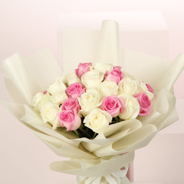 40 White and Pink Roses Bouquet 4