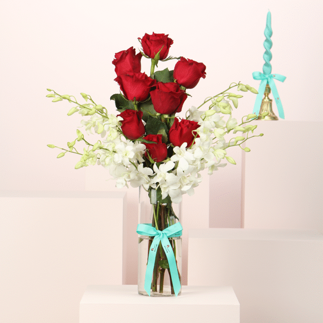 Orchid & Red Rose Vase 1