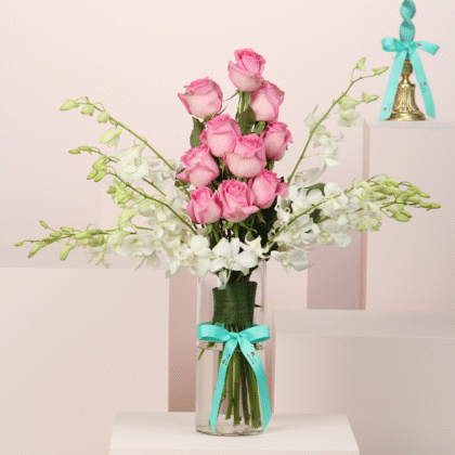 Orchid & Pink Rose Vase 1