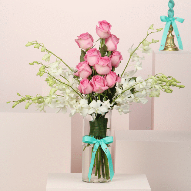 Orchid & Pink Rose Vase 1