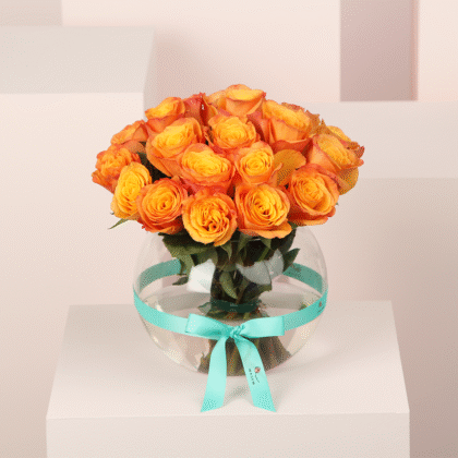 Orange Damask Rose Vase 1