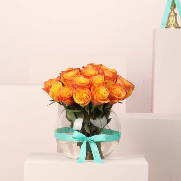 Orange Damask Rose Vase 2