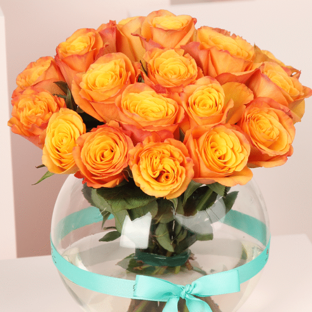 Orange Damask Rose Vase 3
